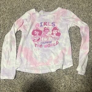 Disney Pink and White Long Sleeve Tee with Graphic Design
